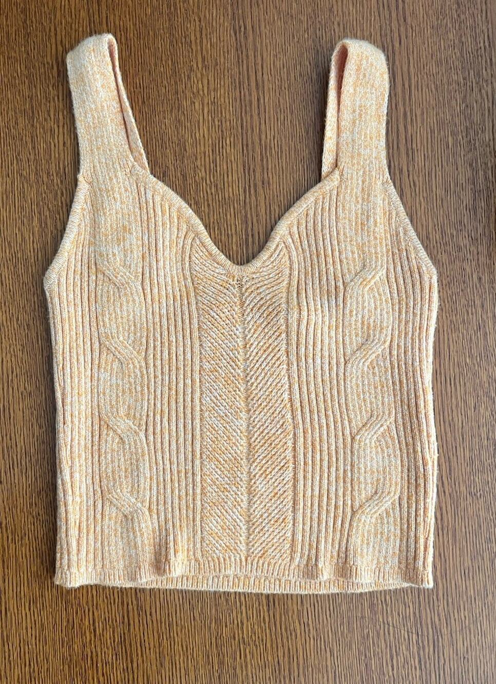 Express Women S Orange Marled Cable Knit Sweater Tank Top Sleeveless Ribbed Crop